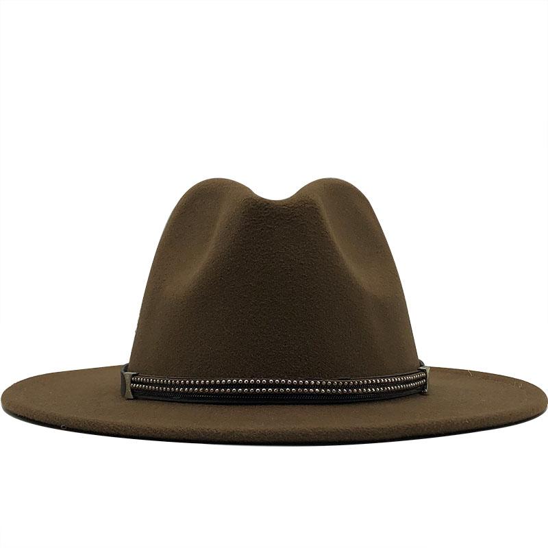 17 Colors Wool Felt Jazz Fedora Hats Belt Buckle Decor Women Unisex Wide Brim Panama Trilby Cowboy Cap Sun Hat