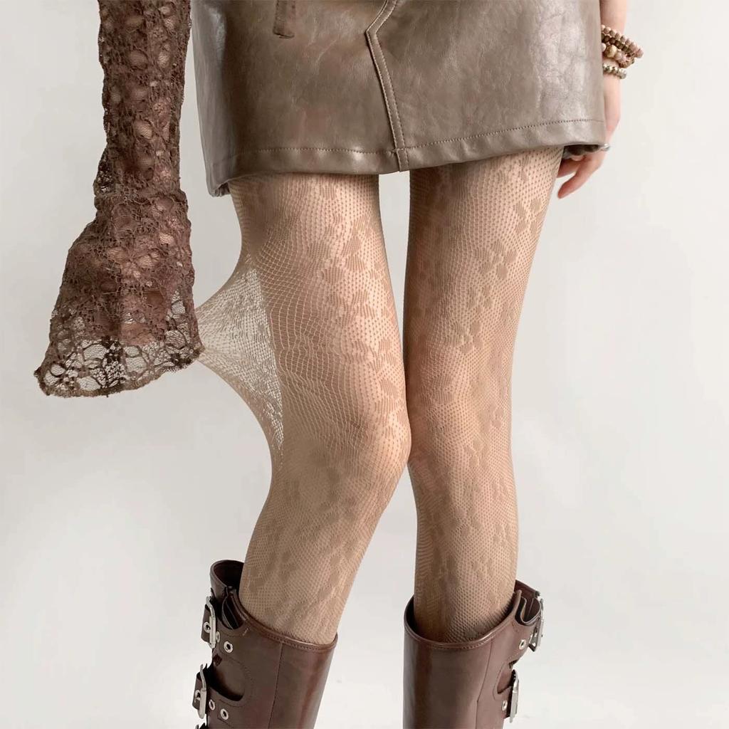 Damen Florale Spitze Strumpfhosen Sommer Netz Sexy Ausgeschnitten Dünn Und Atmungsaktiv Retro Punk Y2K Strumpfhosen Individuelle Fishnet Strümpfe