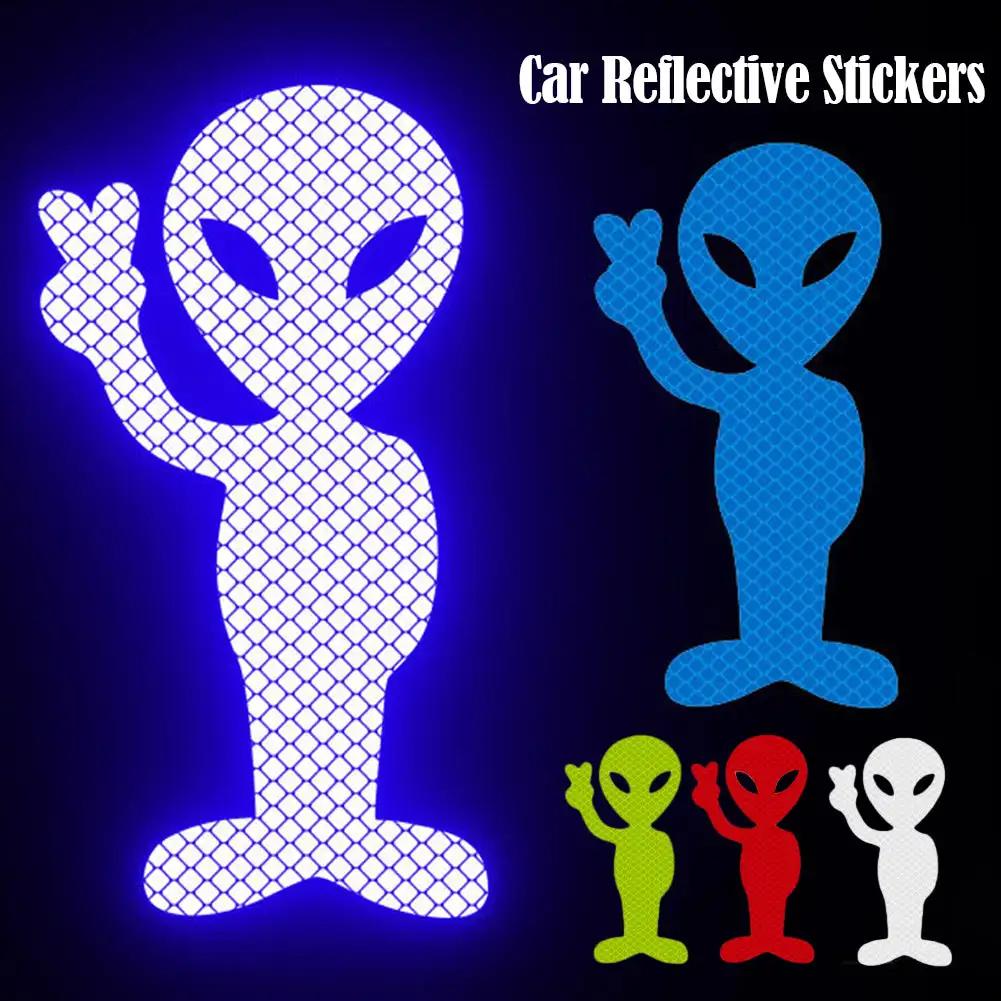 Fashion Alien Peace Highly Reflective Warning Decal Car Sticker Personality for Motorcycle Vinyl Decals Accessories Sunscreen