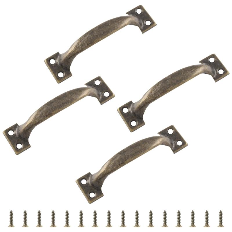 4pcs Arched Handles for Garage Door and Indoor Cabinets Metal Barn Door Pulls Easy Install Wood Fence Cupboard Handles