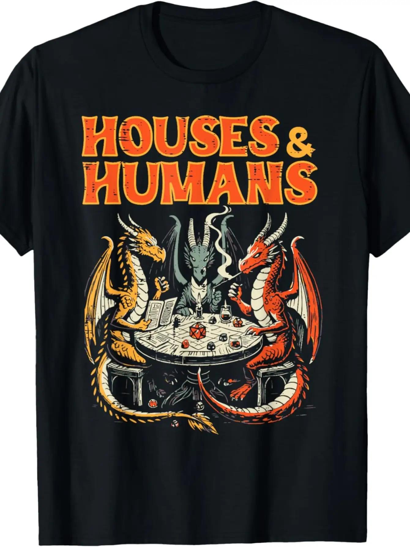 Men s Funny& Inspired T-Shirt- Houses& Humans RPG Parody Gamer Tee with& Wizard Battle Design S