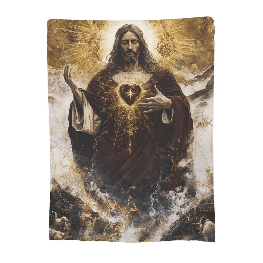 Jesus Christ Angelic Heart Religious Blankets Soft Warm Flannel Throw Blanket Bedding for Bed Living Room Picnic Travel Sofa