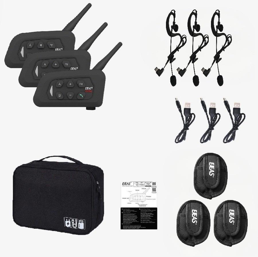 Xinowy V4c PRO Football Referee 4-Person Walkie-Talkie Set: In-Ear Left Ear, 3 Units + Bag