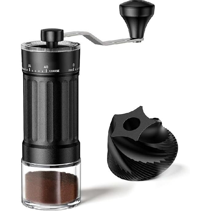 Mini Manual Coffee Grinder with 40 Adjustable Settings, Portable Hand Coffee Bean Mill with 30g Capacity, Conical Burr Coffee Grinder with Crank for