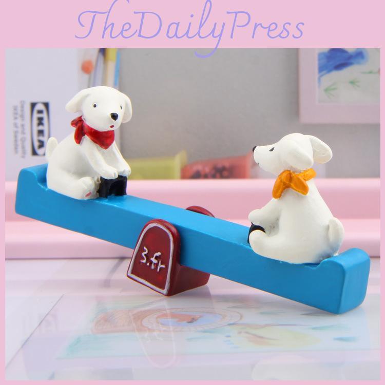 Resin Cartoon Dog Seesaw Garden Accessory With Kawaii Theme For Gift And Promotional Campaigns