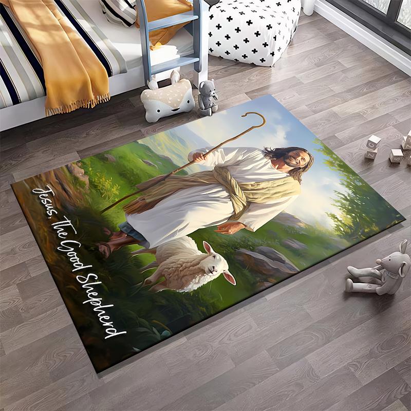 Jesus and Sheep Printed Non-slip Carpet, Suitable for Use On Living Room and Bedroom Sofas
