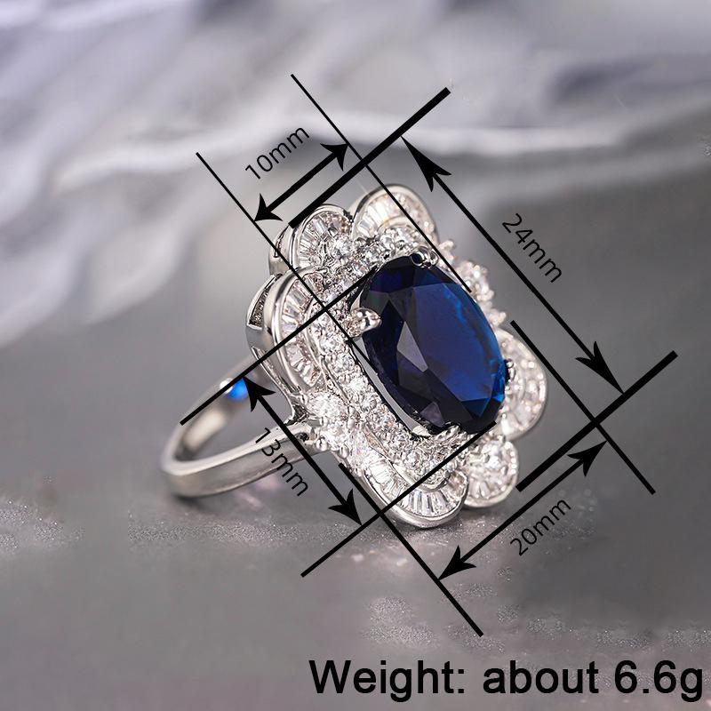 Huitan Aesthetic Women Ring Inlaid Bright Blue Cubic Zirconia Elegant Finger Accessories Fashion Jewelry for Wedding Engagement