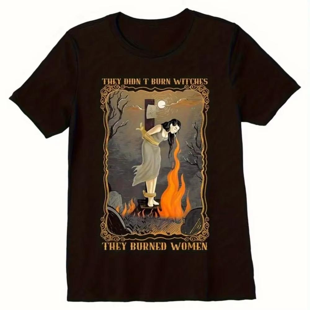 

Men s Unisex They Burned Witches Witchcraft T-Shirt Vintage Font Bold Print Black Cotton Tee Slim Fit Crewneck Short Sleeve T... S разноцветный