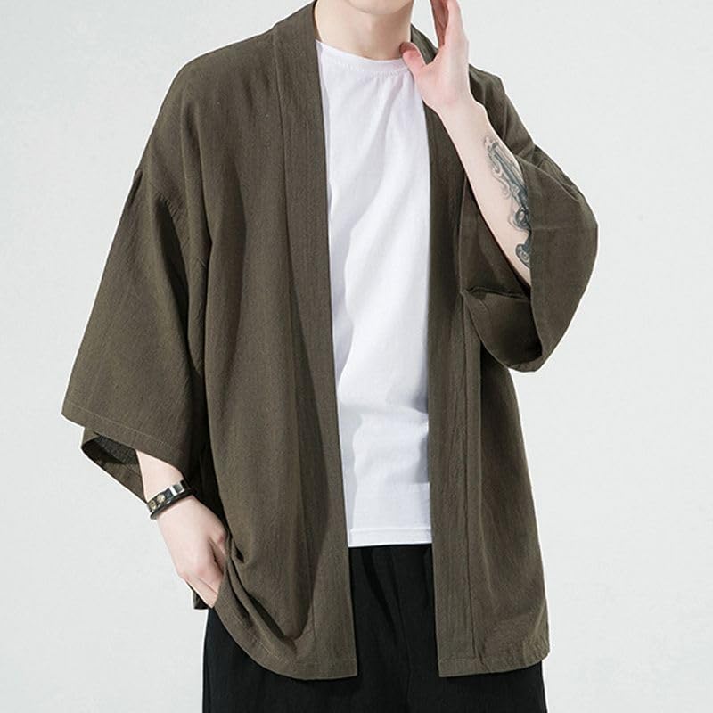 Summer Japanese Outer Japanese Style Large [FJLTDCP] Men's Clothes, Cardigans, Business, Casual, Plain, Style, Haori, Shirt, Cardigan, Men's, 3/4