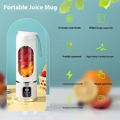 Portable Household Charging MINI Crushed Ice Electric Juicer Powerful Motor 450ML Large Capacity Digital Display Juice Cup