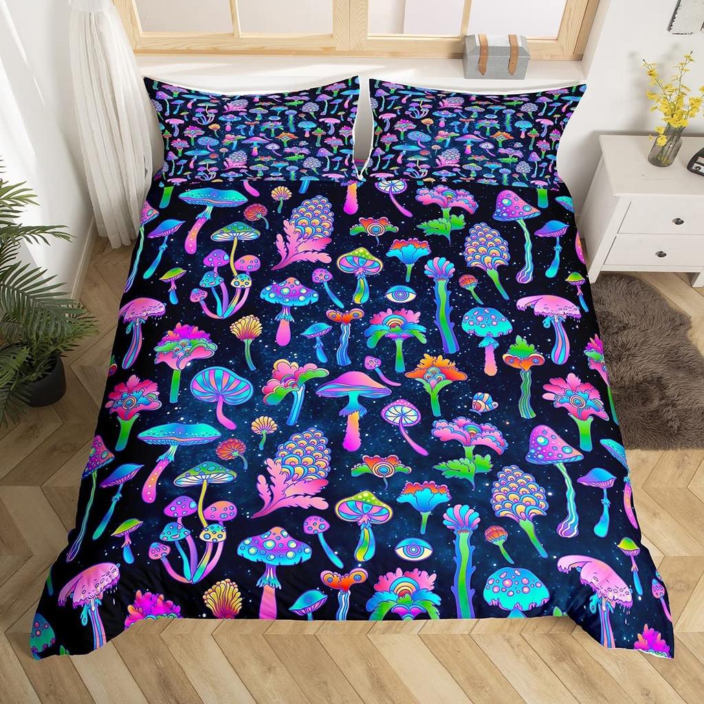 Wild Mushroom Duvet Cover Set Burgundy Plant Bedding Set For Kids Comforter Cover Soft Polyester King Queen Size With Pillowcase