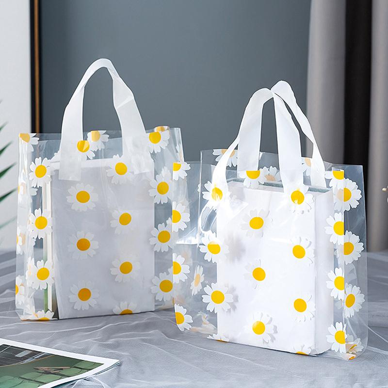 5/10 Stück Geschenktüten bedruckt Daisy Transparent Tote Tragbare Tasche Verpackung Shopping Casual Handtasche Wasserdichte Tasche