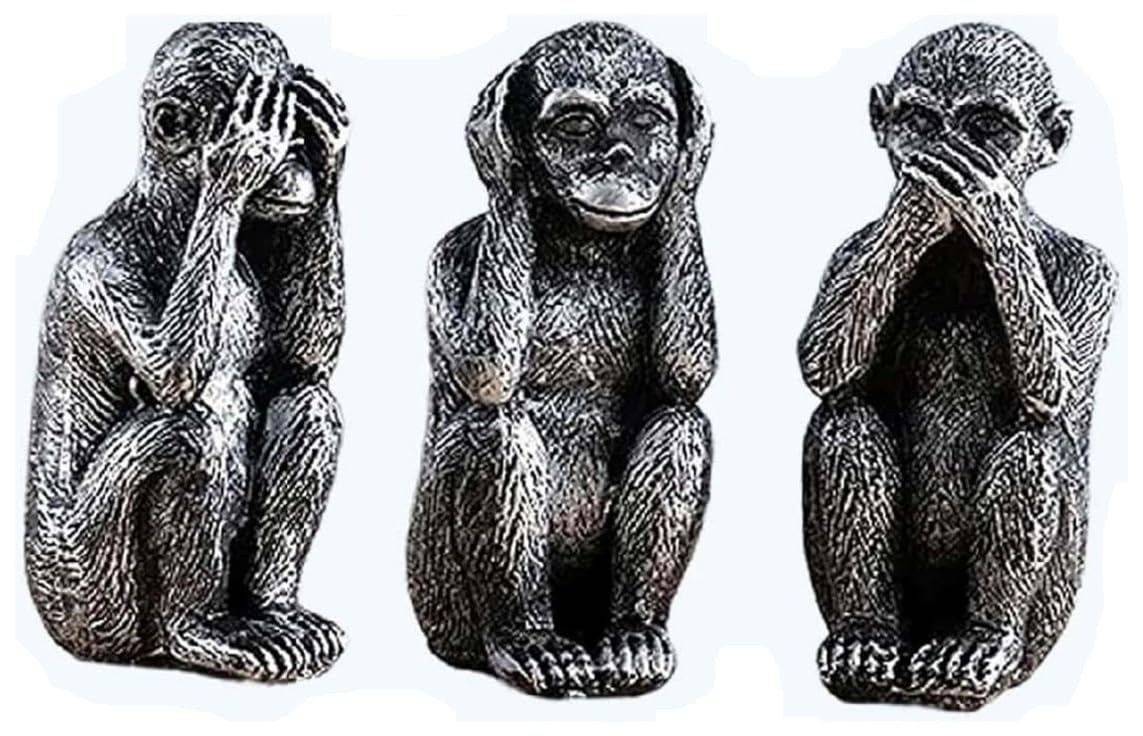 

Three Wise See No Hear No Speak No Cute Pose Set of 3 Monkeys Evil, Evil, Evil, Figures, (Silver)