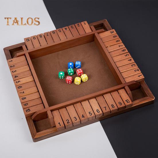 Shut The Box Brettspiel mit 8 Würfeln, 4-Wege-Lernspiel, Mathematik, Zahlen, Strategiespiel, 4 Spieler, Kinder, Erwachsene, Familienabend, Party, Holzspielzeug zum Schließen der Box