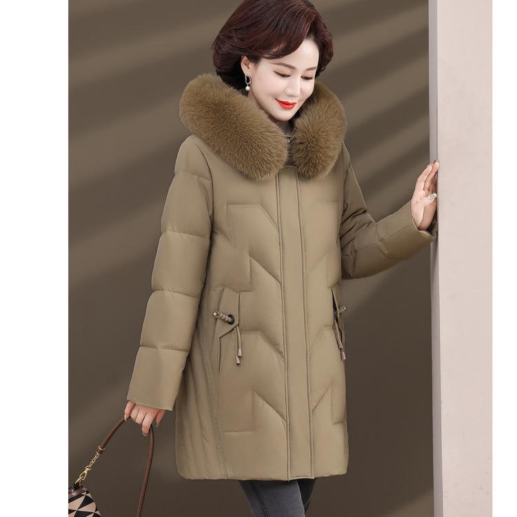 Down Jacket Mother Women's New Style Middle-aged and Elderly Winter Medium-length Thickened Fox Fur Collar White Duck Down Jacket