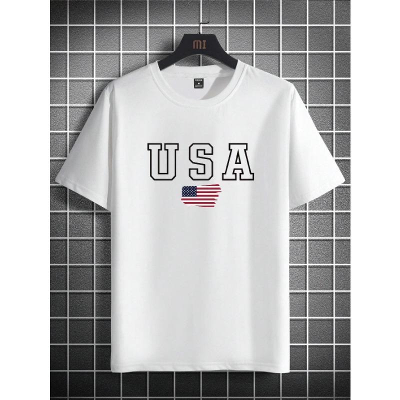 USA Letter American Flag Pattern Fun Printed Cotton Men's T-shirt Fashion Loose Casual Daily Large Hip Hop Street T-shirt