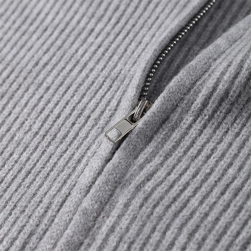 Strikket Ensfarget Dame Cardigan Løs Langermet Glidelås Dame Genser Casual Høst Vinter O-hals Rett Dame Overfrakk