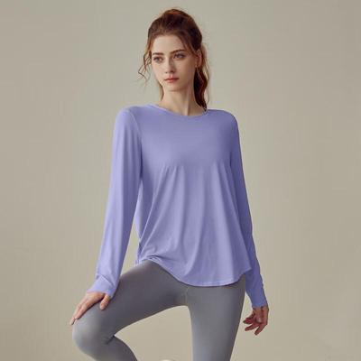 WEZHO Damen Lockeres Langarm-Yoga-Top