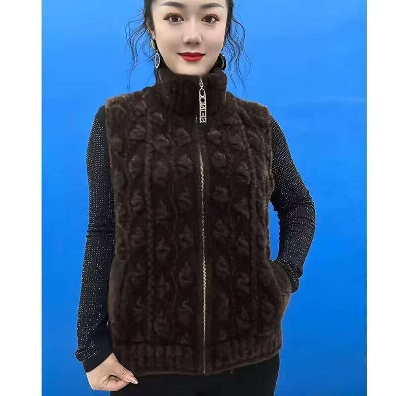 Woodpecker Women's Faux Mink Velvet Zip-Up Vest: Thick, Warm Sweater Vest for Mom - Autumn/Winter Collection