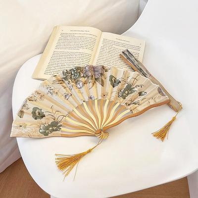 Elegant Silk Folding Fan Classical Hand Fold Fan Tassel Folding Fan  Birthday Party Favor