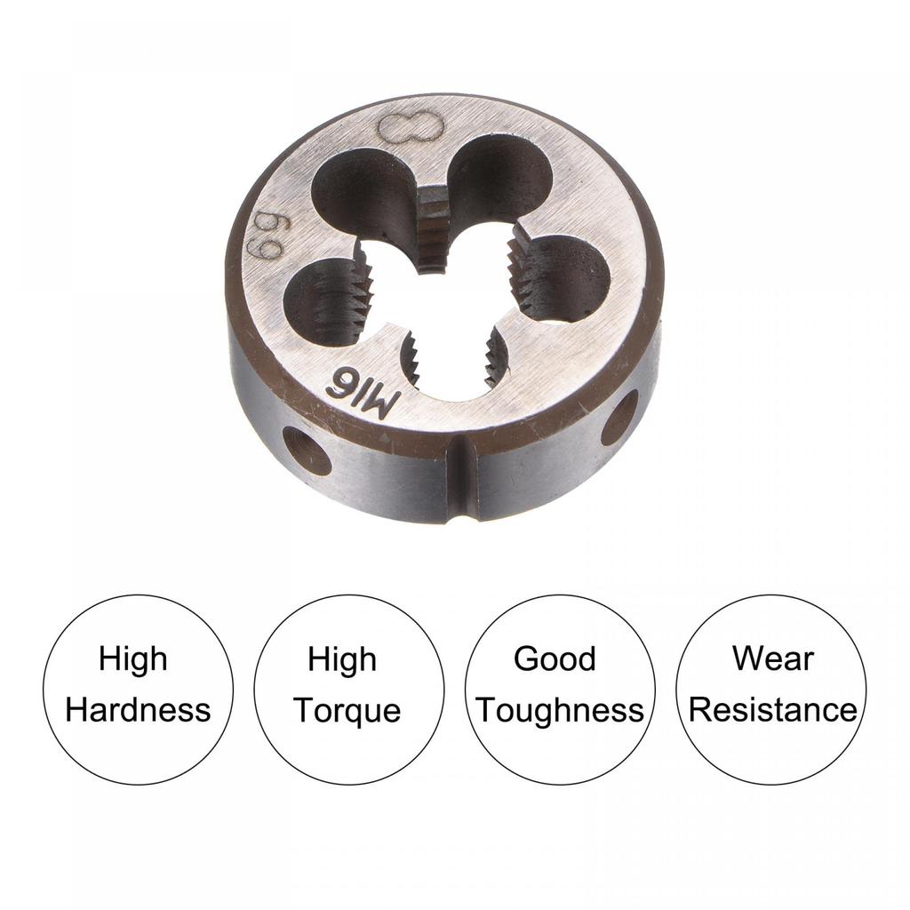 Uxcell Die Stock Handle Wrench M16x2 Thread Round Die and 38mm with Adjustable Hand Tool Set, (Compatible M12-M16 Dies) Holder, Wrench,