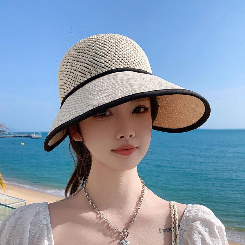 Summer Sun Hat for Women Beach Breathable UV Cool Hat Korean Version Versatile Ponytail Sun Protection Ceiling Hat