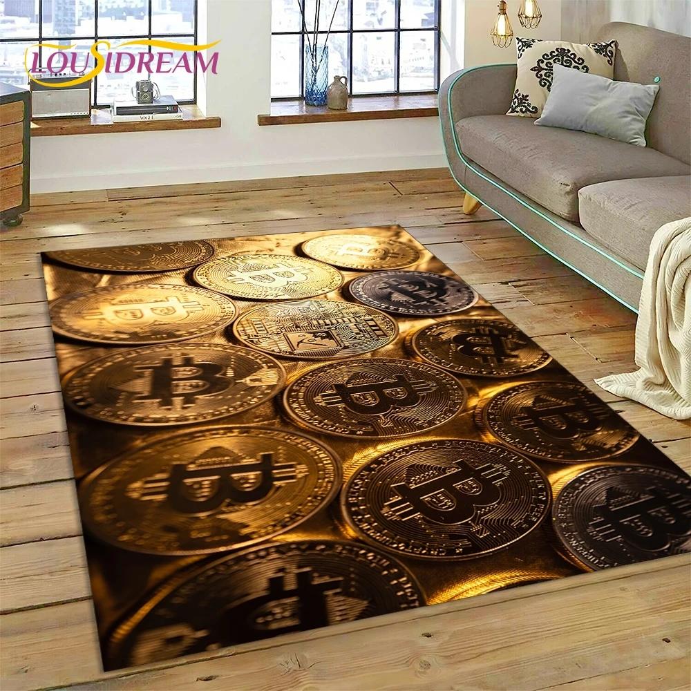 Bitcoin 3D Virtual Currency NFT Area Rug Carpet for Bedroom Living Room Home Sofa Decoration,Children Game Large Decor Floor Mat