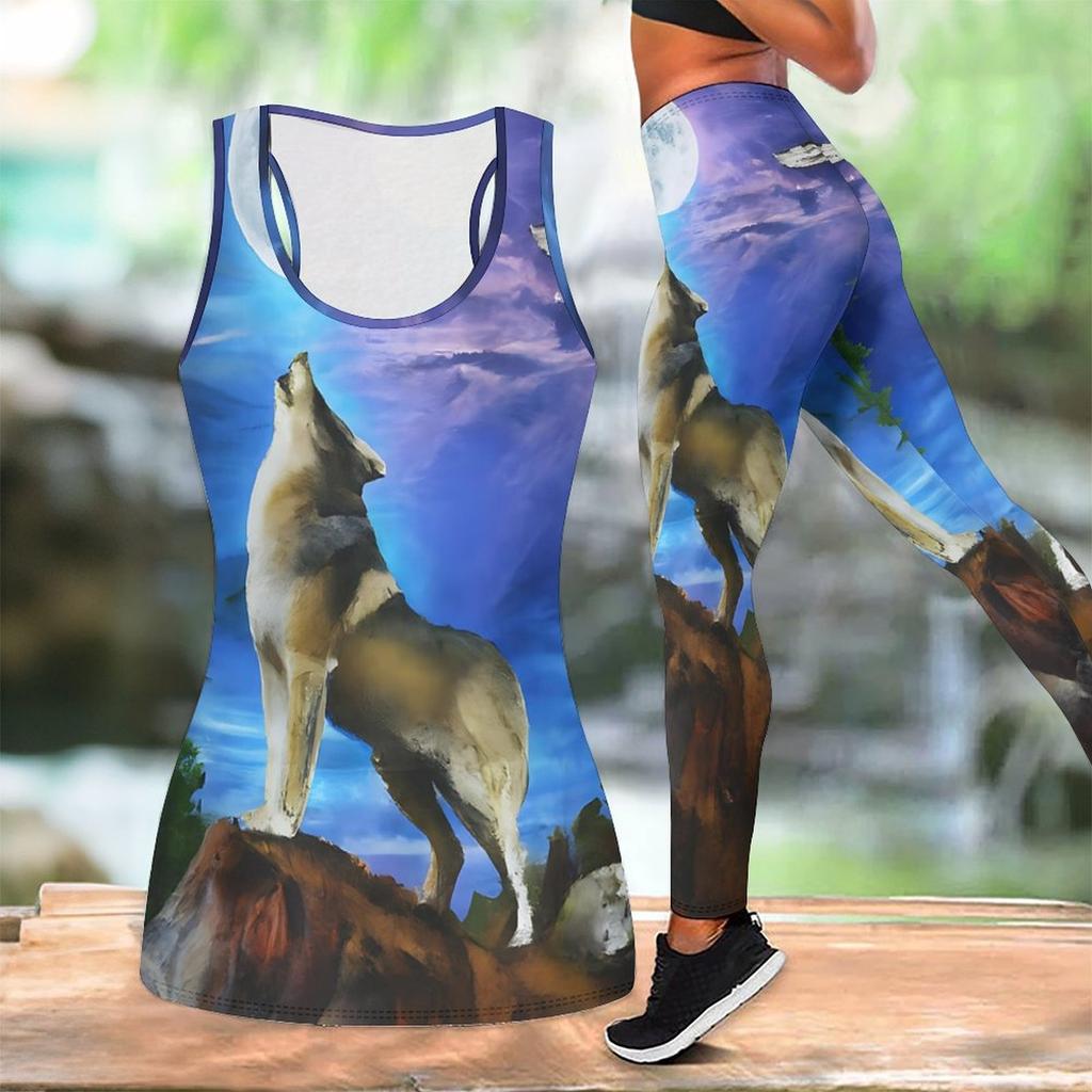 Damski strój do jogi z nadrukiem zwierzęcym, modne legginsy treningowe, zestaw do fitnessu i sportu, casualowy zestaw do jogi, dres sportowy