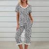 2 Stück/Set Damen Blumenprint Loungewear Set V-Ausschnitt Kurzarm T-Shirt Taschen Elastische Taille