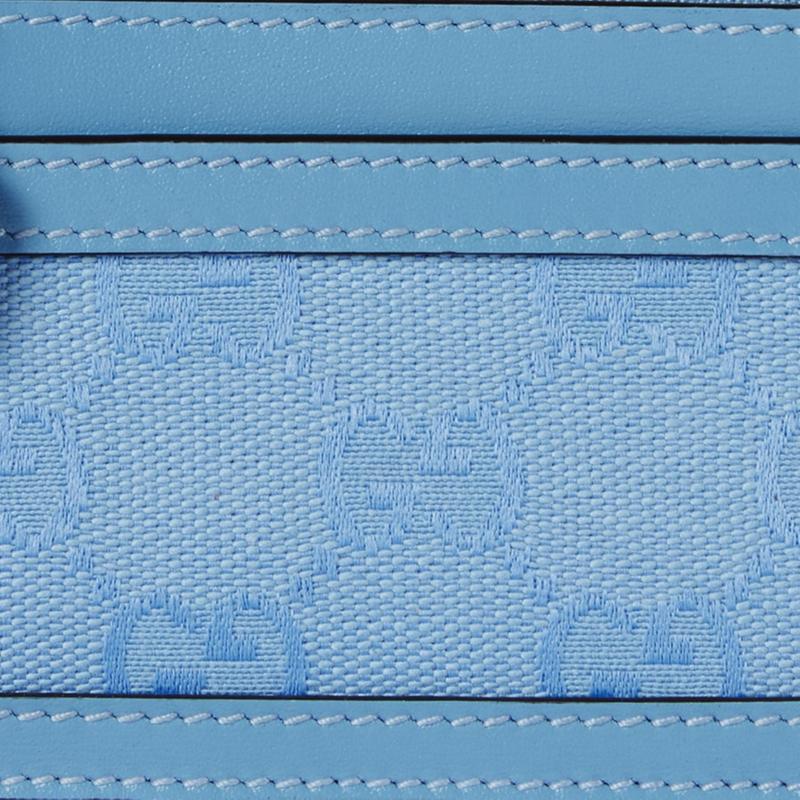 Gucci Luce Series Light Gold Tone Metal Accessories Zipper Closure Leather Piping and Canvas Card Holder Women's Blue