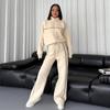 New Casual Set Women Longsleeved Half High Collar Cardigan Sweater Lace Up Striped Pants Women Clothing Fashion Two Piece Suits