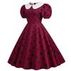 Kragen Elegantes Damen Sommerkleid Puff Kurzarm Pünktchen Vintage Kleid A-Linie Midi Party Sonnenkleid