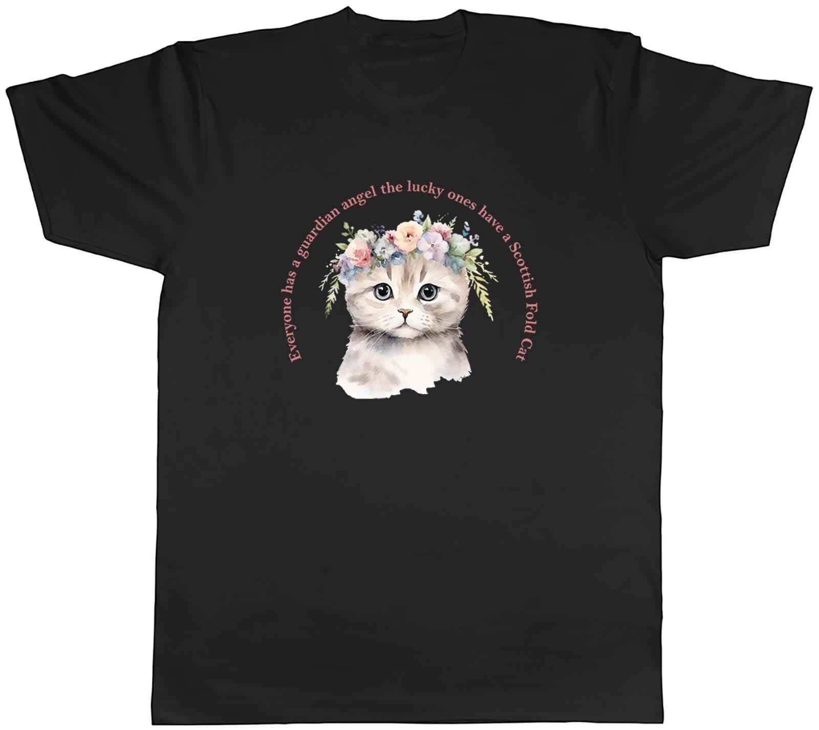 Guardian Angel Mens T-Shirt Lucky Ones have a Scottish Fold Cat Tee Gift M