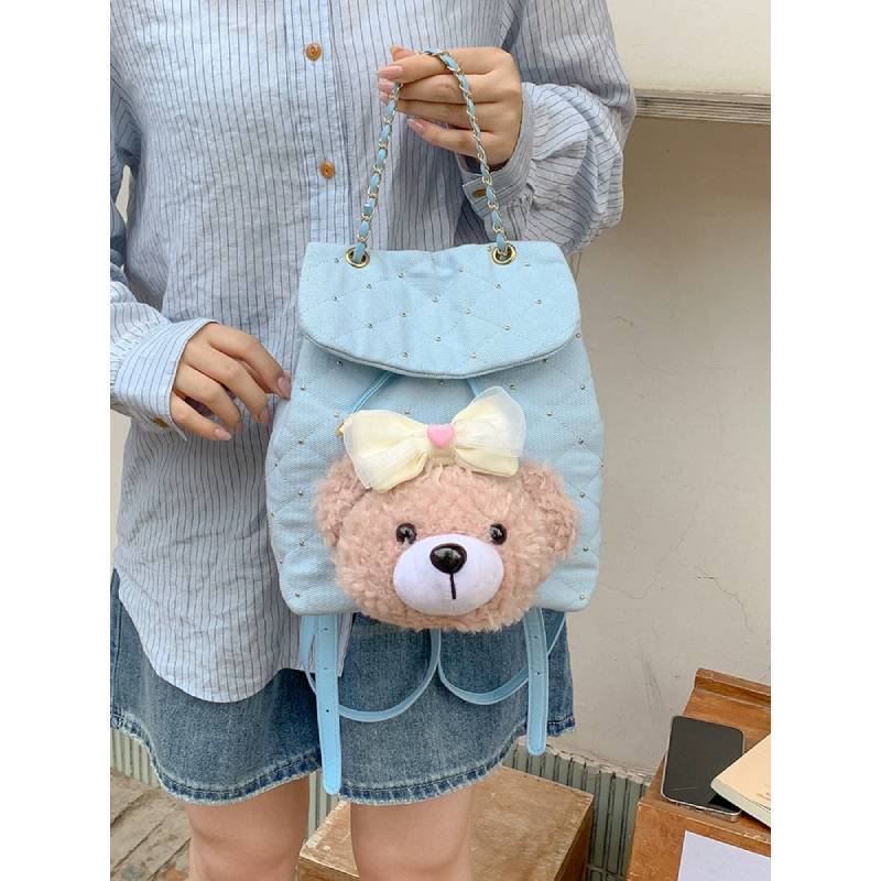 Lolita Bear Kids Backpack Canvas Girls School Teenager Cute Cartoon Style