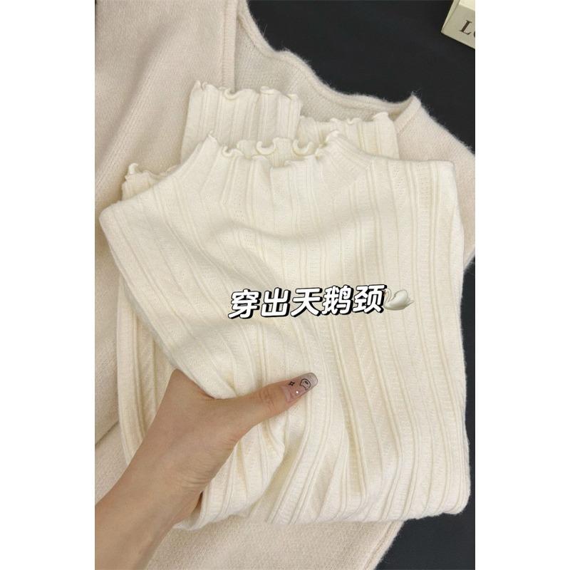 Soft waxy semi-turtleneck knitted sweater for women's autumn and winter with fungus edge age-reducing slim-fitting bottoming top