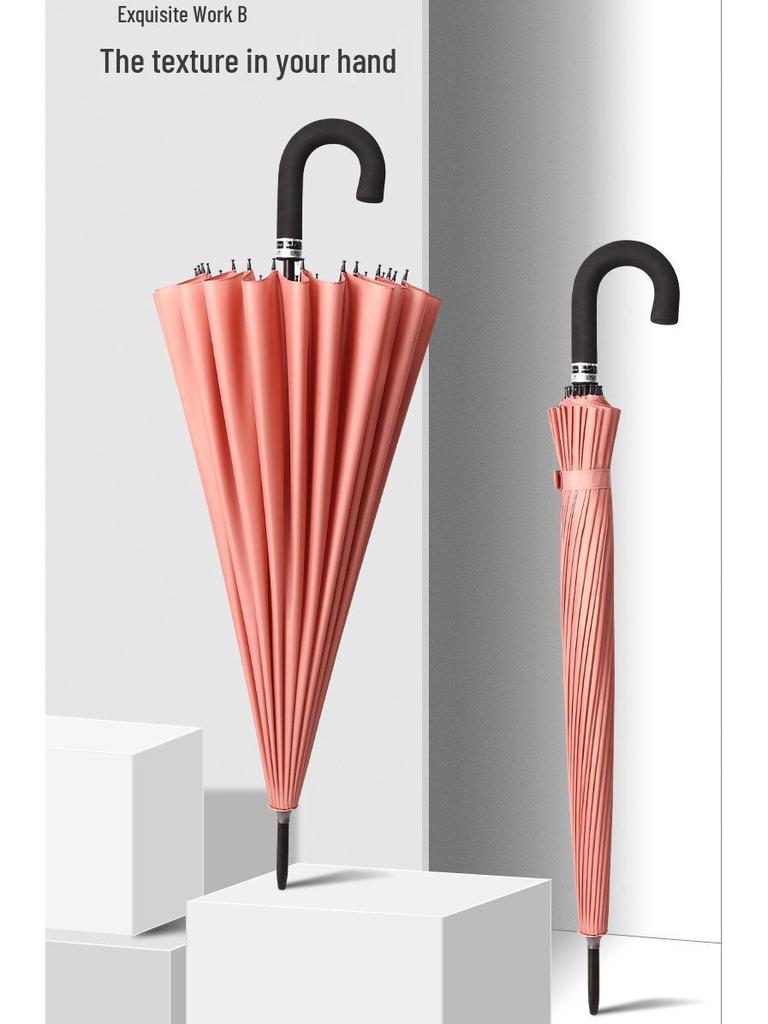 24-Speichen Farbwechselnder Langgriff-Regenschirm für Damen, Extra-Groß, Winddicht, Gebogener Griff, Herren-Stockgriff, Logodesign