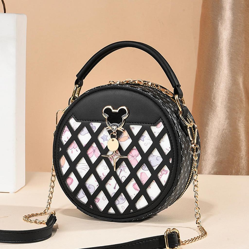 NICOLE & DORIS Women's Mini Shoulder Bag, Round Crossbody Bag, Small, Lightweight, Waterproof, Leather, 2-Way, Cute, Popular, Stylish, Off-White