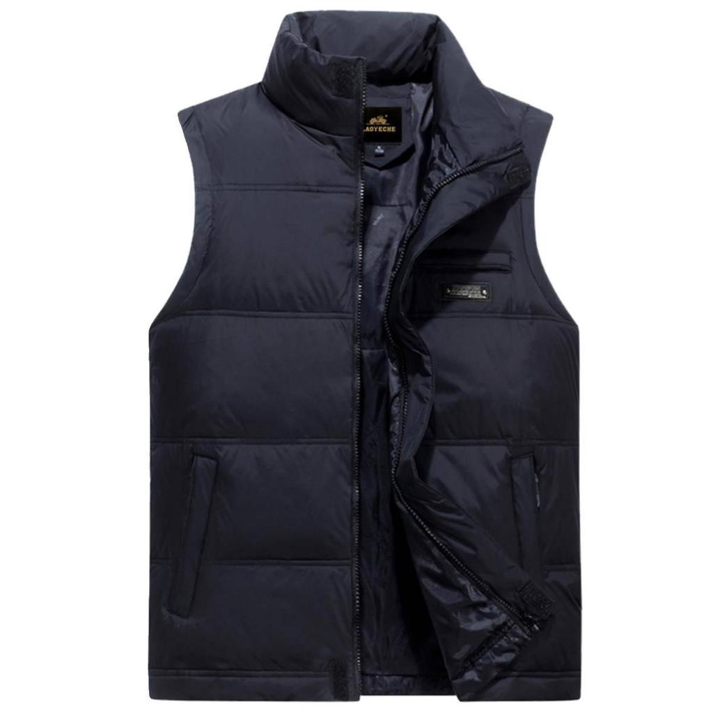 Classic Men's Plus Size Thickened Down Vest for Middle-aged & Elderly - Warm Sleeveless Stand Collar Jacket