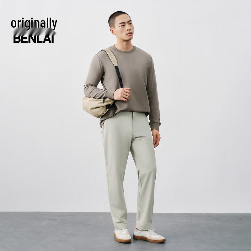 Benlai Men's Cotton-Feel Crew Neck Long Sleeve Tee