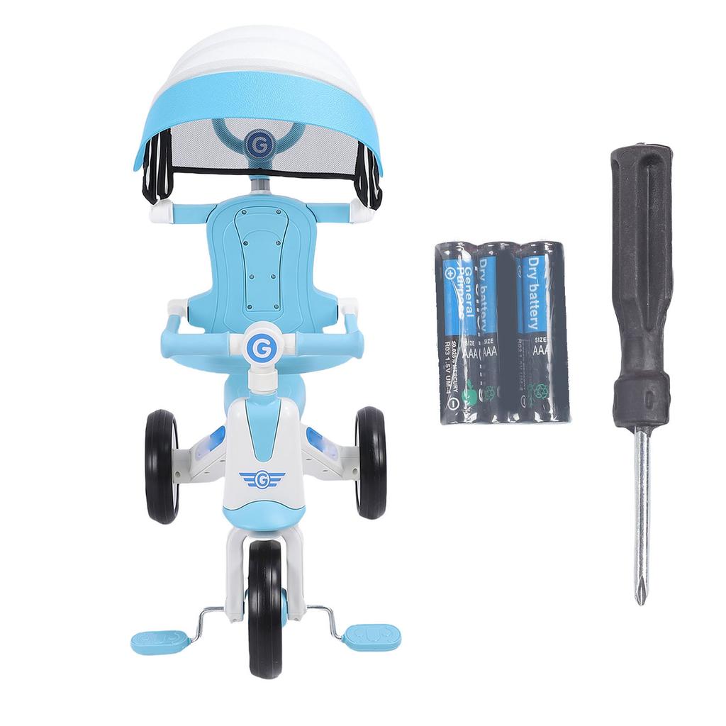 Baby Tricycle with Adjustable Parents Push Handle Music Light Folding Canopy Toddler Kids Trike for 18 Month To 5 Years