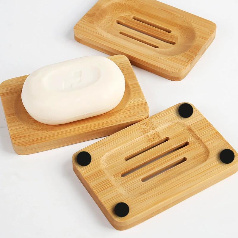 1Pcs Natural Bamboo Soap Dish With Self Draining Slots Durable For Bathroom Kitchen Shower Sink
