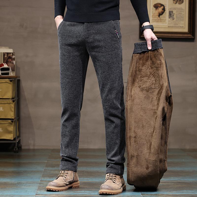 2024 Høst og vinter Nye plysj for menn tykke uformelle Chenille-bukser Slim Fit Straight Tube Trendy Yttertøybukser