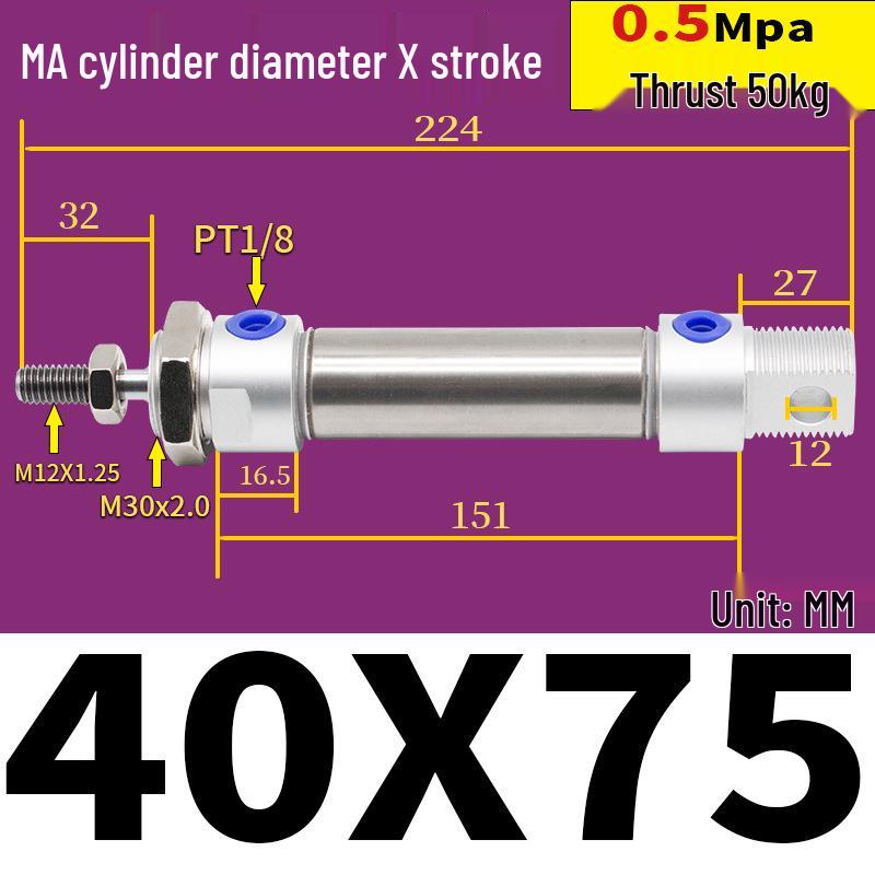 Corrosion Resistant Stainless Steel Pneumatic Cylinder 16-40mm/50-150mm