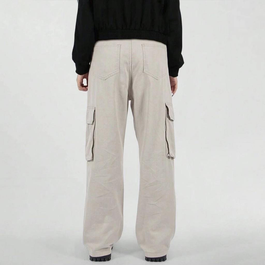 Men's Solid Color Loose Wide-Leg Straight Trousers Men's Casual Fashion Overalls