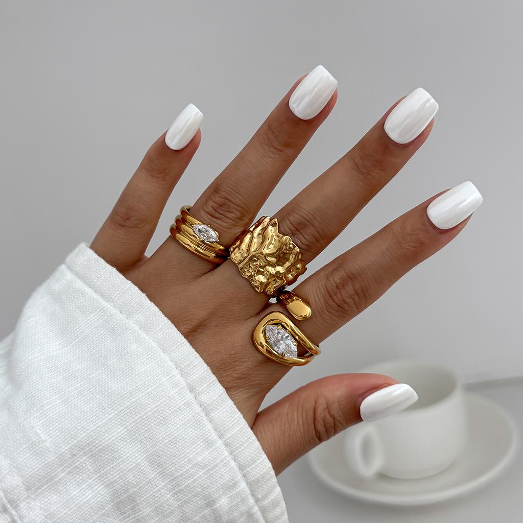 Ingemark 3Pcs/Set Luxury Rhinestone Open Rings for Women Fashion Statement Vintage Irregular Adjustable Rings Daily Jewelry Gift