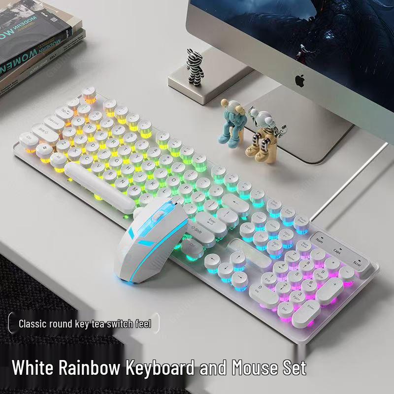 Punk Wired Mechanical Keyboard & Mouse Set with Color-Block Design, Backlit Keys, High Aesthetic, and Enhanced Tactile Feel for Office and Gaming Use