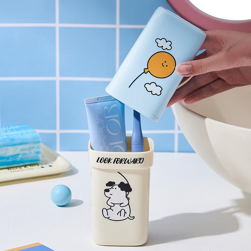1 Piece Travel Portable Heat-Resistant Toothbrush Cup Case Cute Cloud Puppy Plastic Mouthwash Cup Bathroom Toothbrush Holder 1pcs