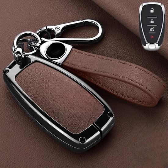 Leather Zinc Alloy Car Key Fob Case Cover For Chevy Malibu Camaro Cruze Traverse