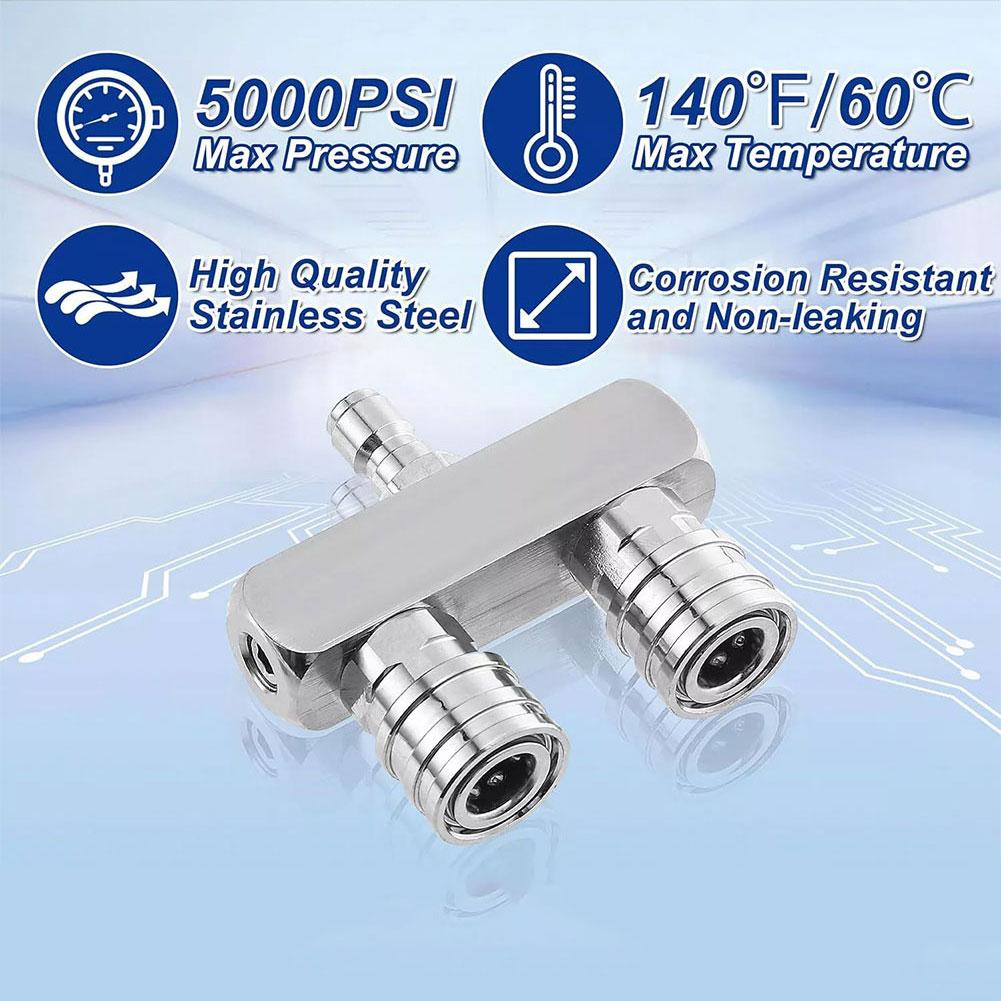 2-in-1 Double Head Dual Nozzle Adapter Rod 1/4 Self-Locking Adapter Dual Pressure Washer Nozzle Car Washing Joint