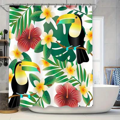 Tropical Birds Greenery Flower Printed Shower Curtain for Bathroom Decor White Size: 72x84 Inches